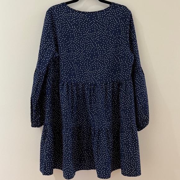 Navy Polka-dot Layered Ruffle Swing Shift Dresses - Picture 5 of 12